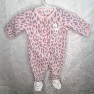 Carter's Girls 3M Footed Fleece Animal Print Sleeper Daddy'sGirl Pink Grey Kitty